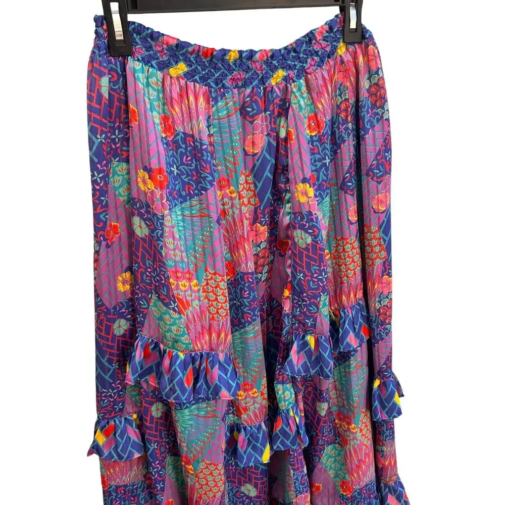 Vintage Diane Freis Clowncore Patchwork Tiered Midi Skirt Small
